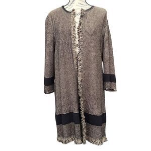 Kasper Open Front Fringe Cardigan in Brown and Black Size 1X